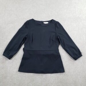 Boden Blouse Womens US 10R Black Tunic Belted Lined Long Sleeve Round Neck